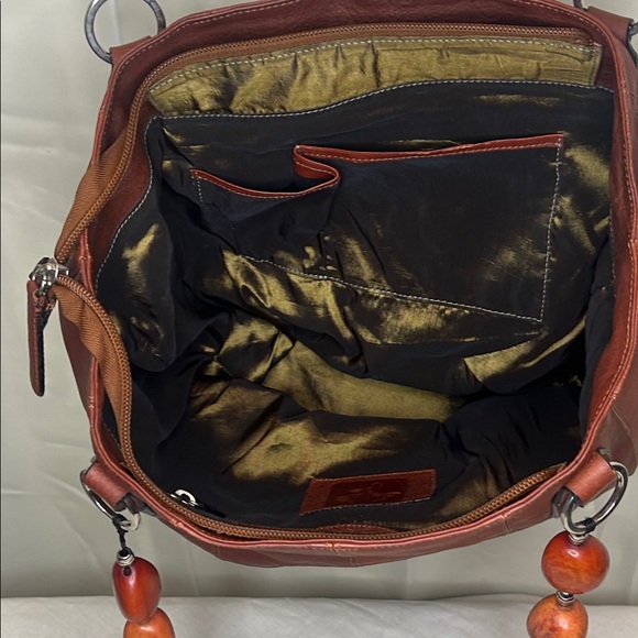 Chic Brown Leather Shoulder Bag with Beaded Handles‎ - Picture 12 of 14